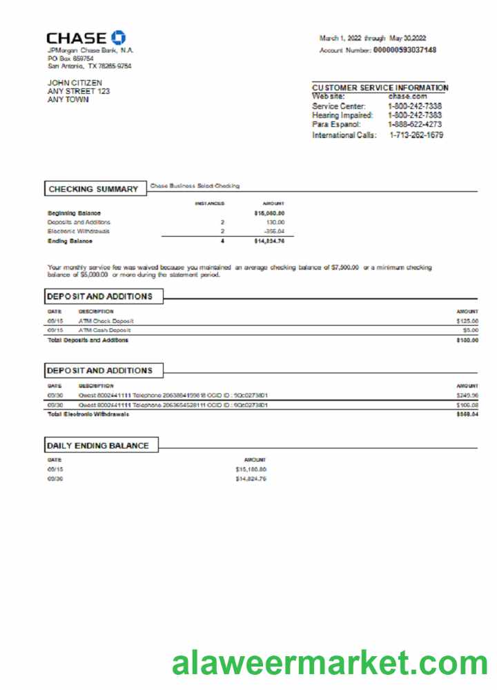 USA Chase bank statement Word and PDF template, version 3.1